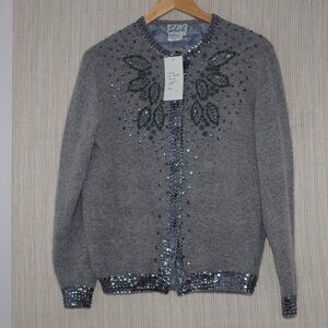 Shek Gray Embellished lambswool angora Women's Cardigan size 42